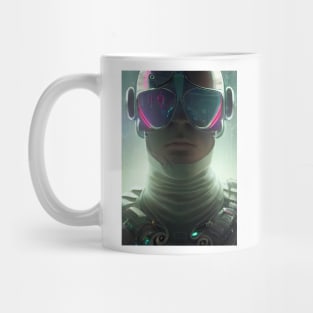 Portrait of a futuristic man with glasses. Mug